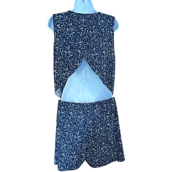 Mango Basics Navy Print Open Back Romper Size M Summer Playsuit - Picture 2 of 6